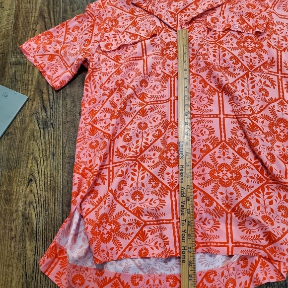 Asos Pink Red Floral Bandana Shirt Dress Buttoned Oversized Short Sleeve Sz 8 - Picture 10 of 13